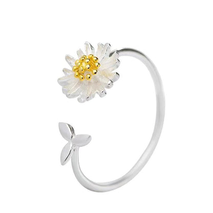 925 Sterling Silver Sunflower Ring | Adjustable Women's Fashion