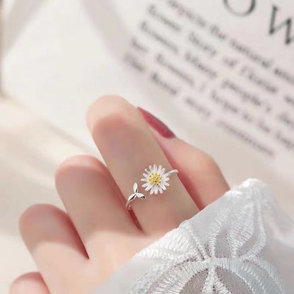 925 Sterling Silver Sunflower Ring | Adjustable Women's Fashion