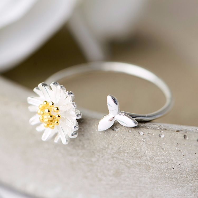 925 Sterling Silver Sunflower Ring | Adjustable Women's Fashion