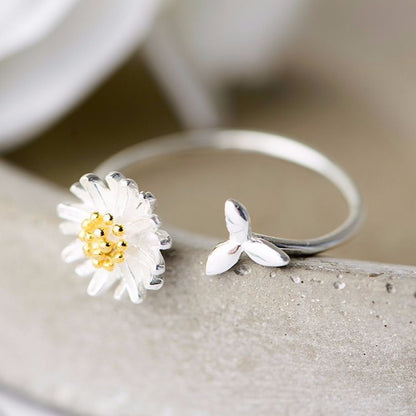 925 Sterling Silver Sunflower Ring | Adjustable Women's Fashion