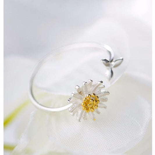925 Sterling Silver Sunflower Ring | Adjustable Women's Fashion