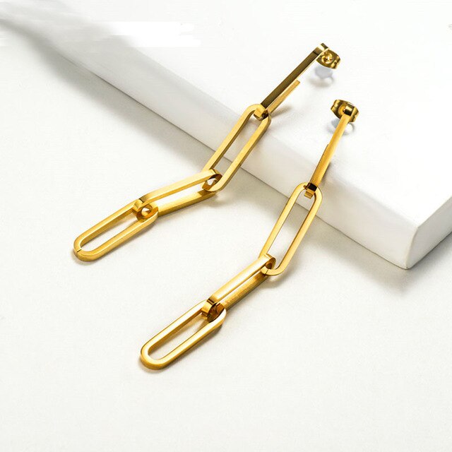 Stainless Steel Geometric Earrings | European Style 8.6cm Drop