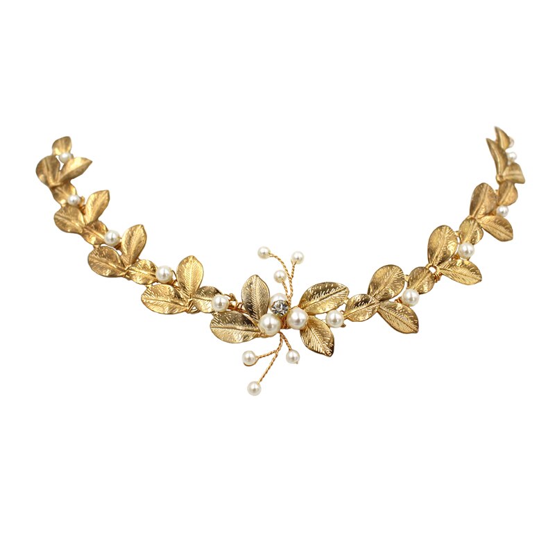 Golden Leaf Pearl Hair Ornament | Alloy Natural