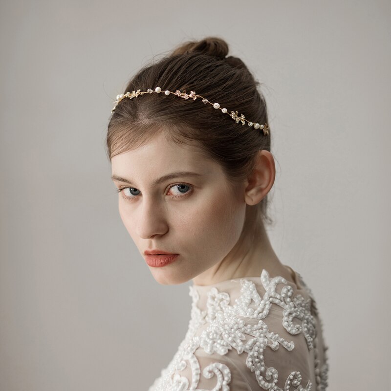Beaded Leaf Bridal Hair Ornament | Alloy Gold 38cm Simple
