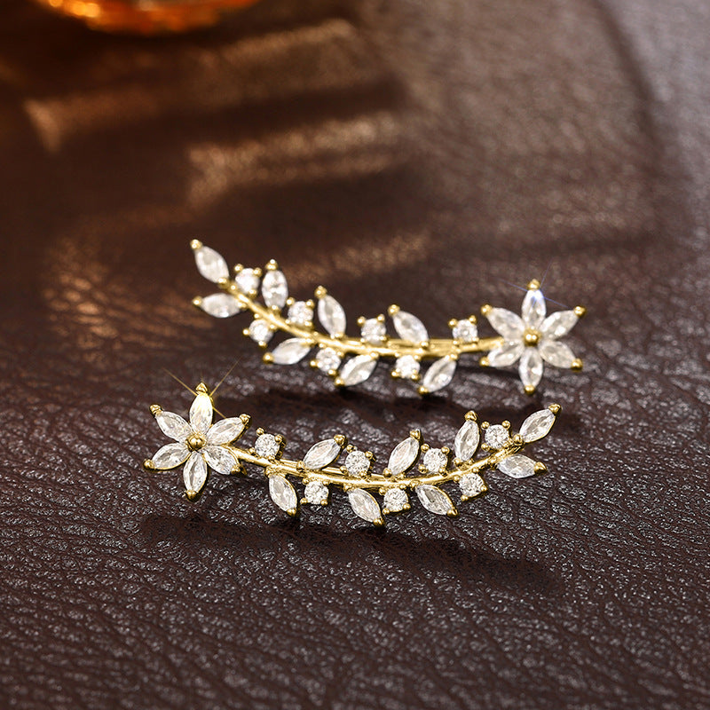 Full Diamond Flower Earrings | Copper Korean Style Gold Rose Gold Silver