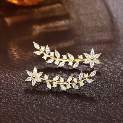 Full Diamond Flower Earrings | Copper Korean Style Gold Rose Gold Silver