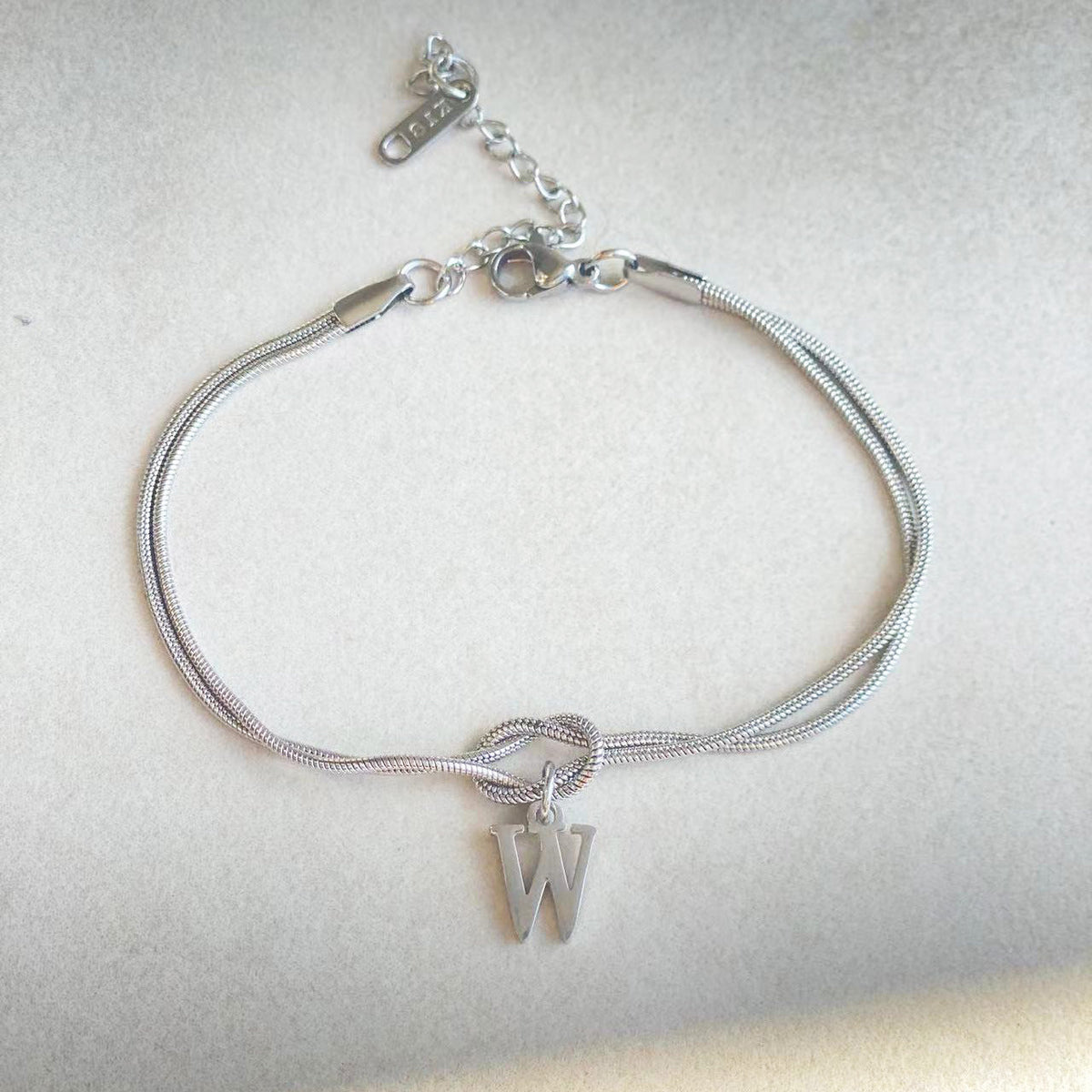 Initial Letter Love Knot Bracelet for Women | Gold Snake Chain