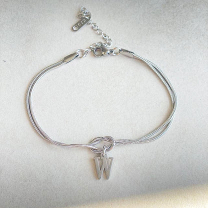 Initial Letter Love Knot Bracelet for Women | Gold Snake Chain