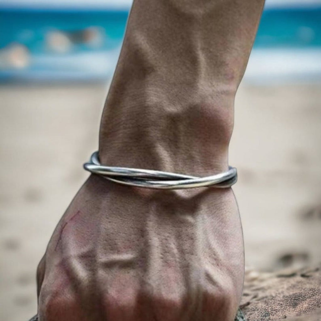 Handmade Adjustable Silver Cuff Bracelet for Men