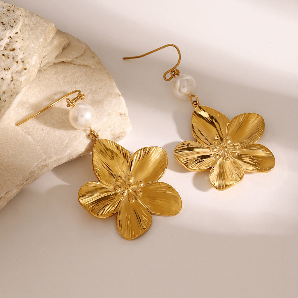 18K Gold Stainless Steel Flower Earrings | INS Style Floral Stud