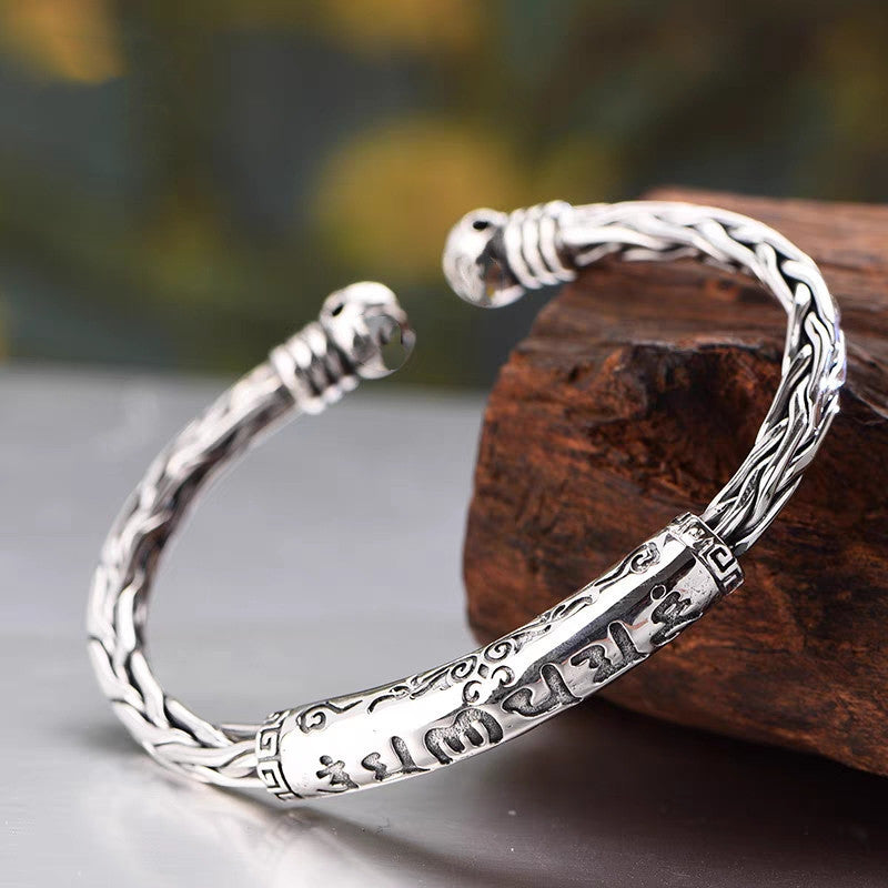 Vintage Twisted Rune Open Cuff Bracelet for Men
