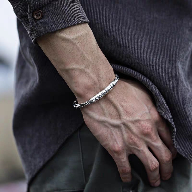Vintage Twisted Rune Open Cuff Bracelet for Men