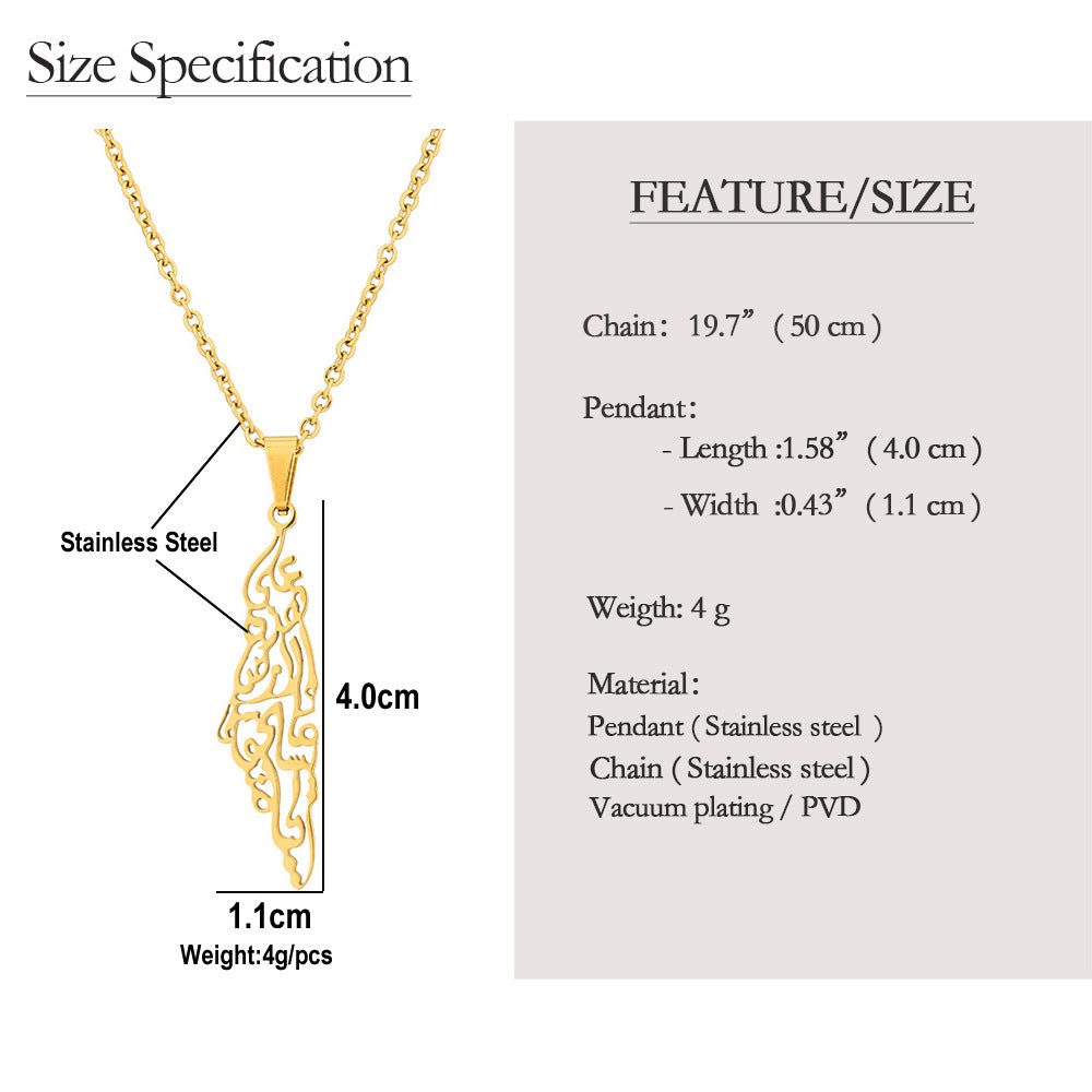 Israel and Palestine Map Pendant Necklace in Stainless Steel