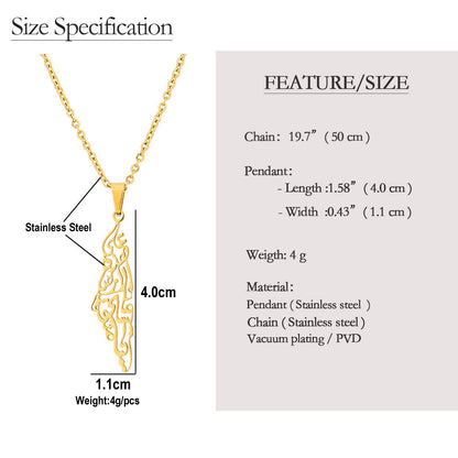 Israel and Palestine Map Pendant Necklace in Stainless Steel
