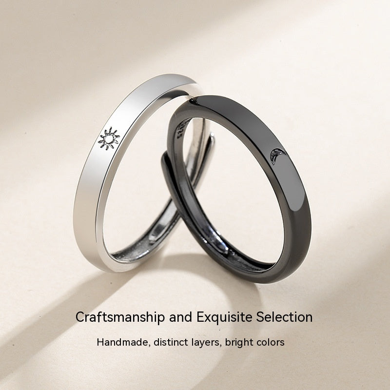 Sun Moon Lovers Ring | Alloy Couple Ring Black White