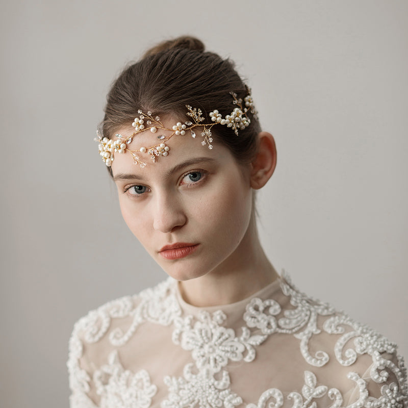 Pearl Flower Wedding Headband | Imitation Pearl Sweet Gold