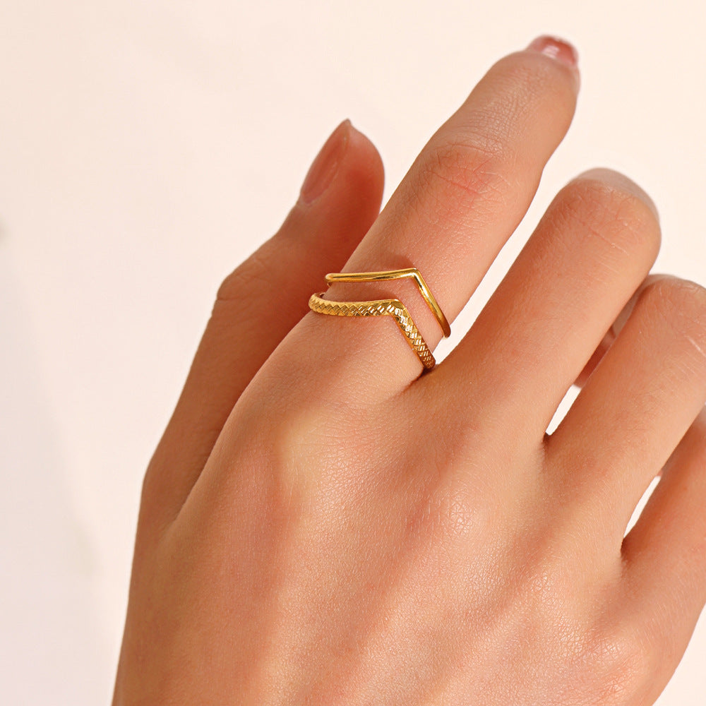 V-Shape Titanium Steel Open Ring | INS Style Women's Gold Silver