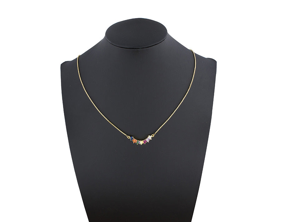 Geometric Rainbow Zircon Pendant Necklace for Women