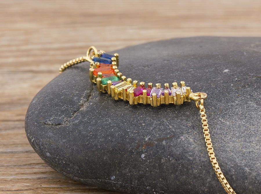 Geometric Rainbow Zircon Pendant Necklace for Women