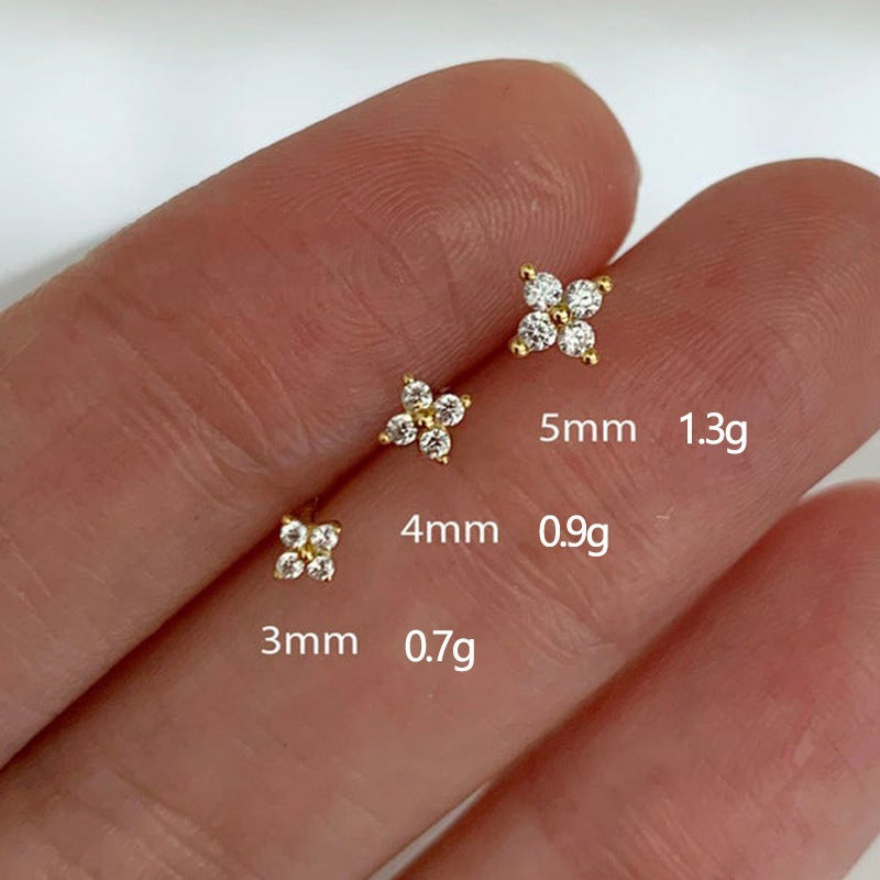 Mini Clover Zircon Stud Earrings | Copper Platinum Gold 3-5mm