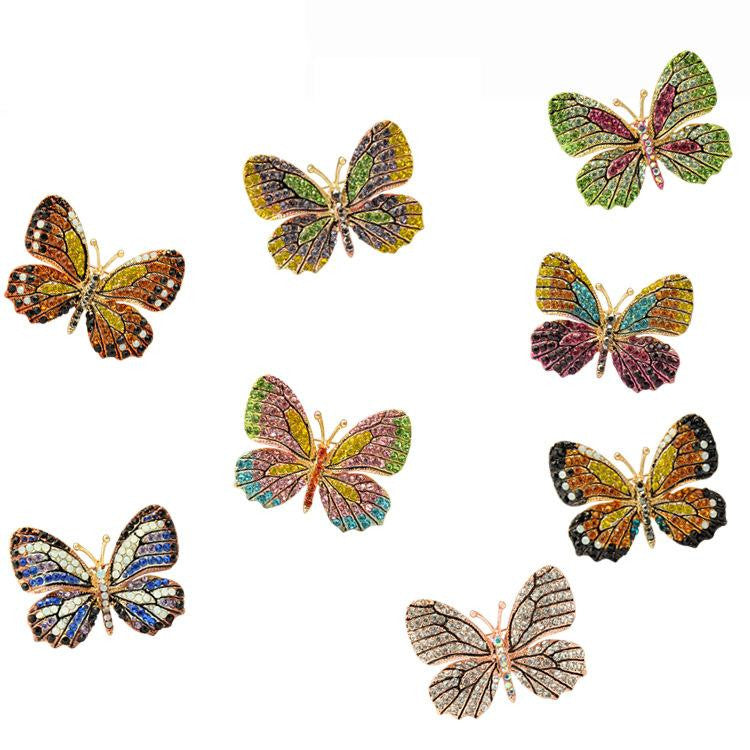 Rhinestone Butterfly Brooch Pin | Alloy Gold Wedding Bridal 4cm