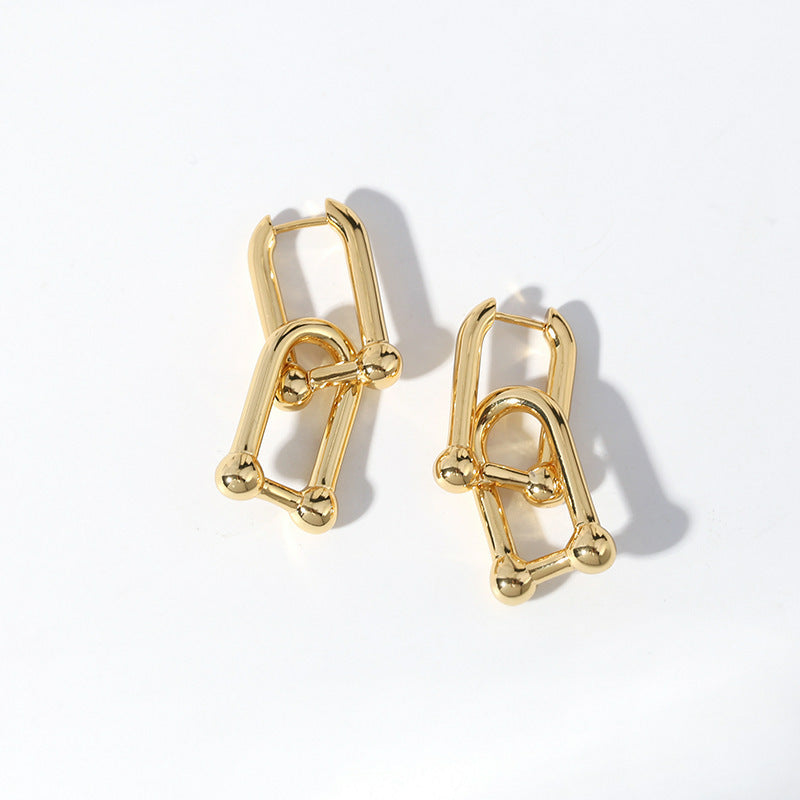 Korean Diamond Embedded Earrings | Copper Gold Silver Versatile