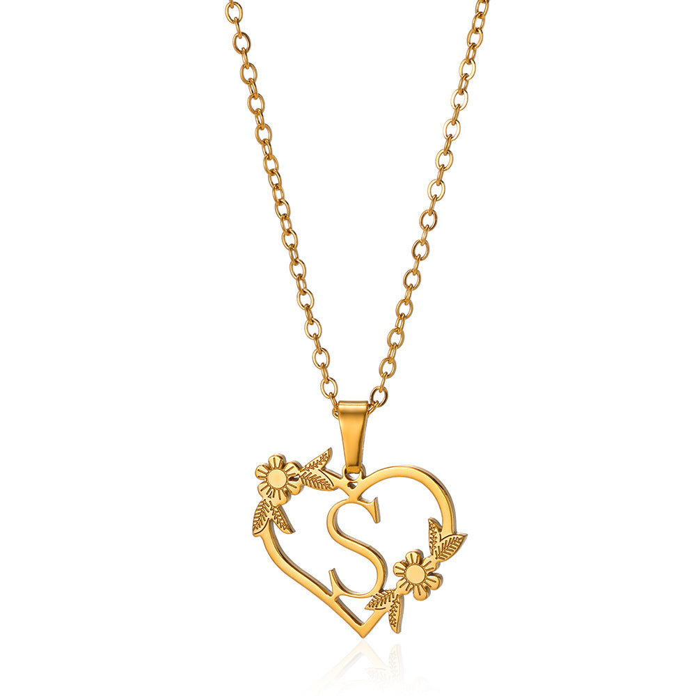18K Gold Plated Hollow Heart and Flower Pendant Necklace