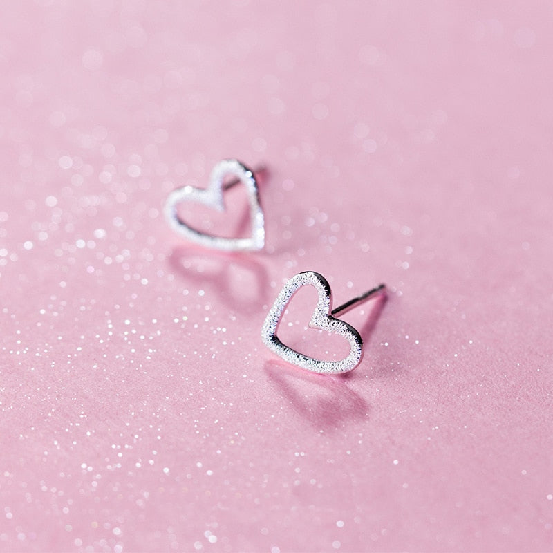 925 Silver Hollow Heart Stud Earrings | Tiny Cute Gift for Girls