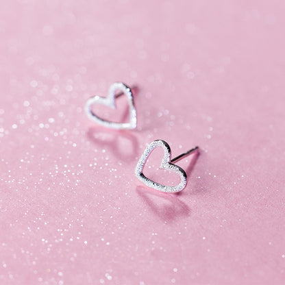 925 Silver Hollow Heart Stud Earrings | Tiny Cute Gift for Girls