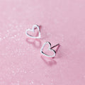 925 Silver Hollow Heart Stud Earrings | Tiny Cute Gift for Girls
