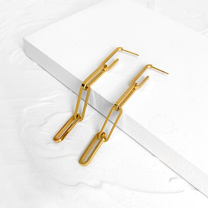 Stainless Steel Geometric Earrings | European Style 8.6cm Drop