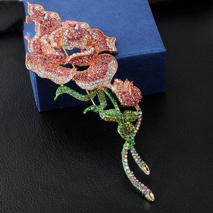 Rose Brooch | Alloy Diamond Setting Pink European Style