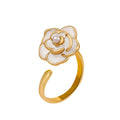 Vintage White Camellia Ring | French Light Luxury Alloy Women's