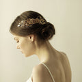 Brass Pearl Crystal Bridal Hair Comb | Copper Flower Gold 18cm