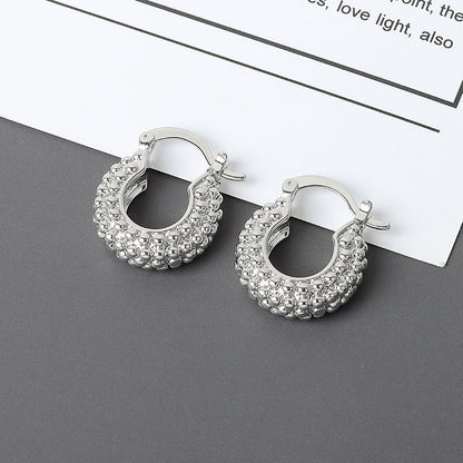 Korean Diamond Embedded Earrings | Copper Gold Silver Versatile