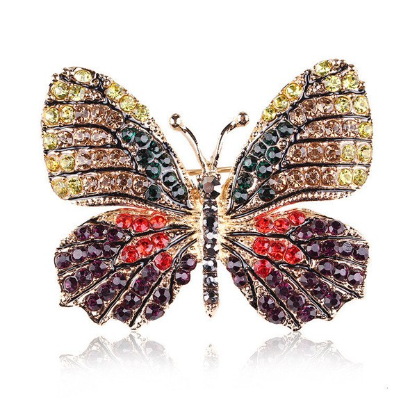 Rhinestone Butterfly Brooch Pin | Alloy Gold Wedding Bridal 4cm