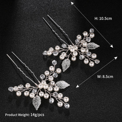 Alloy Leaf Pearl Bridal Hairpin | 10.5x8.5cm Pair
