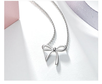 Gold Bow Pendant Collarbone Necklace for Women