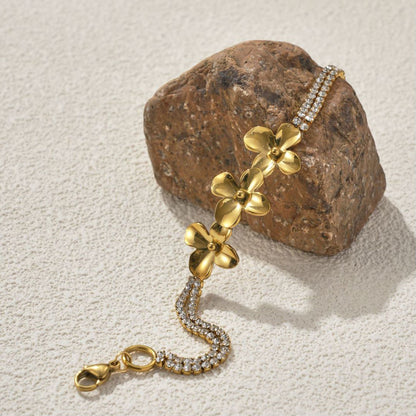 18K Gold Plated Flower Bracelet in Stainless Steel