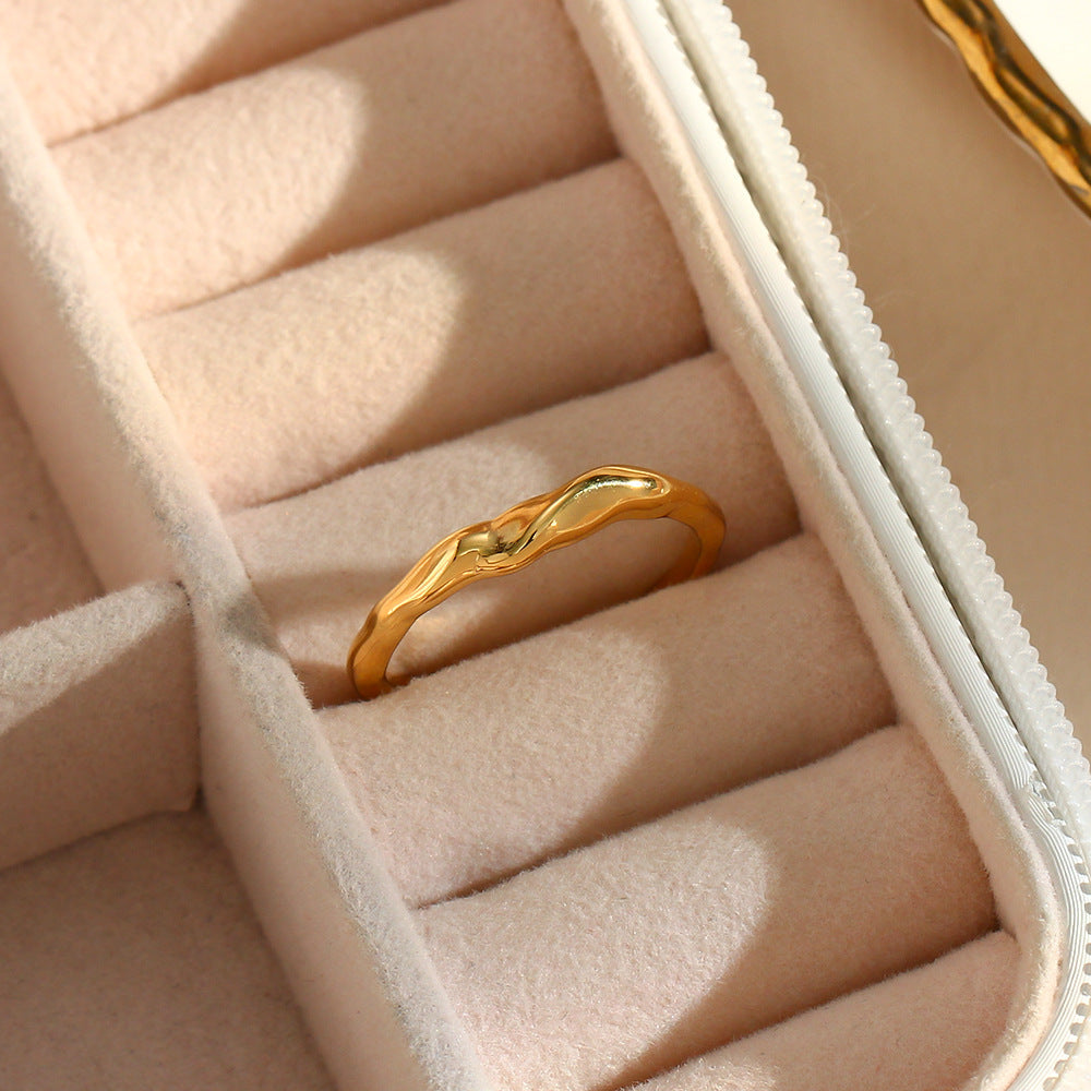 Stainless Steel Bamboo Open Ring | Gold INS Style Light Luxury