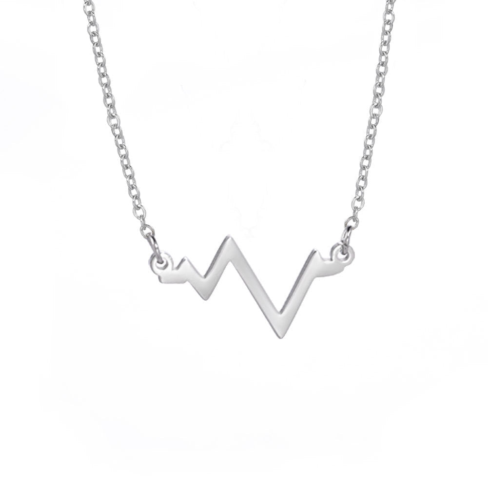 ECG Heartbeat Pendant Necklace in Stainless Steel for Women