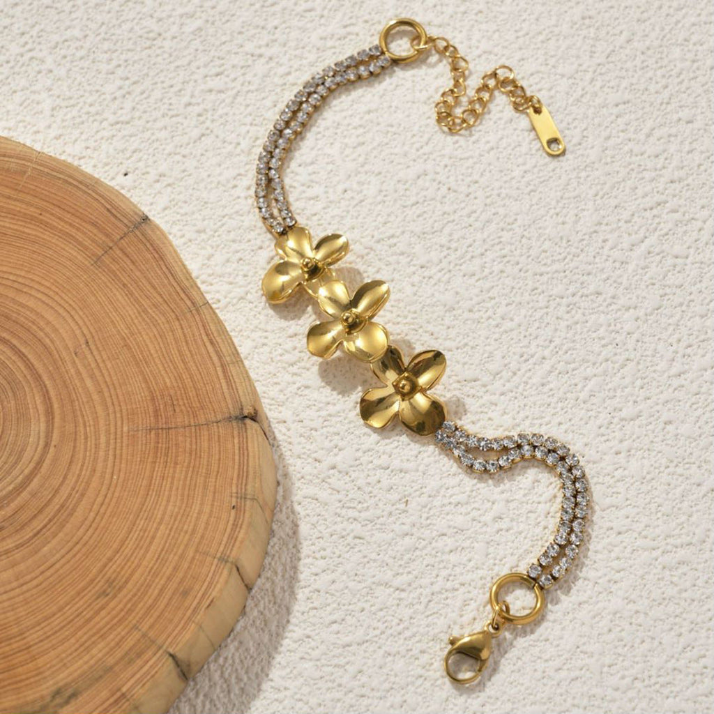 18K Gold Plated Flower Bracelet in Stainless Steel