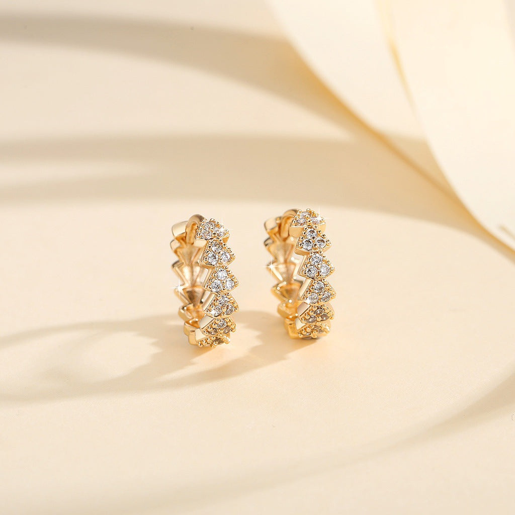Gold Inlaid Zircon Stud Earrings | Copper All-Match European