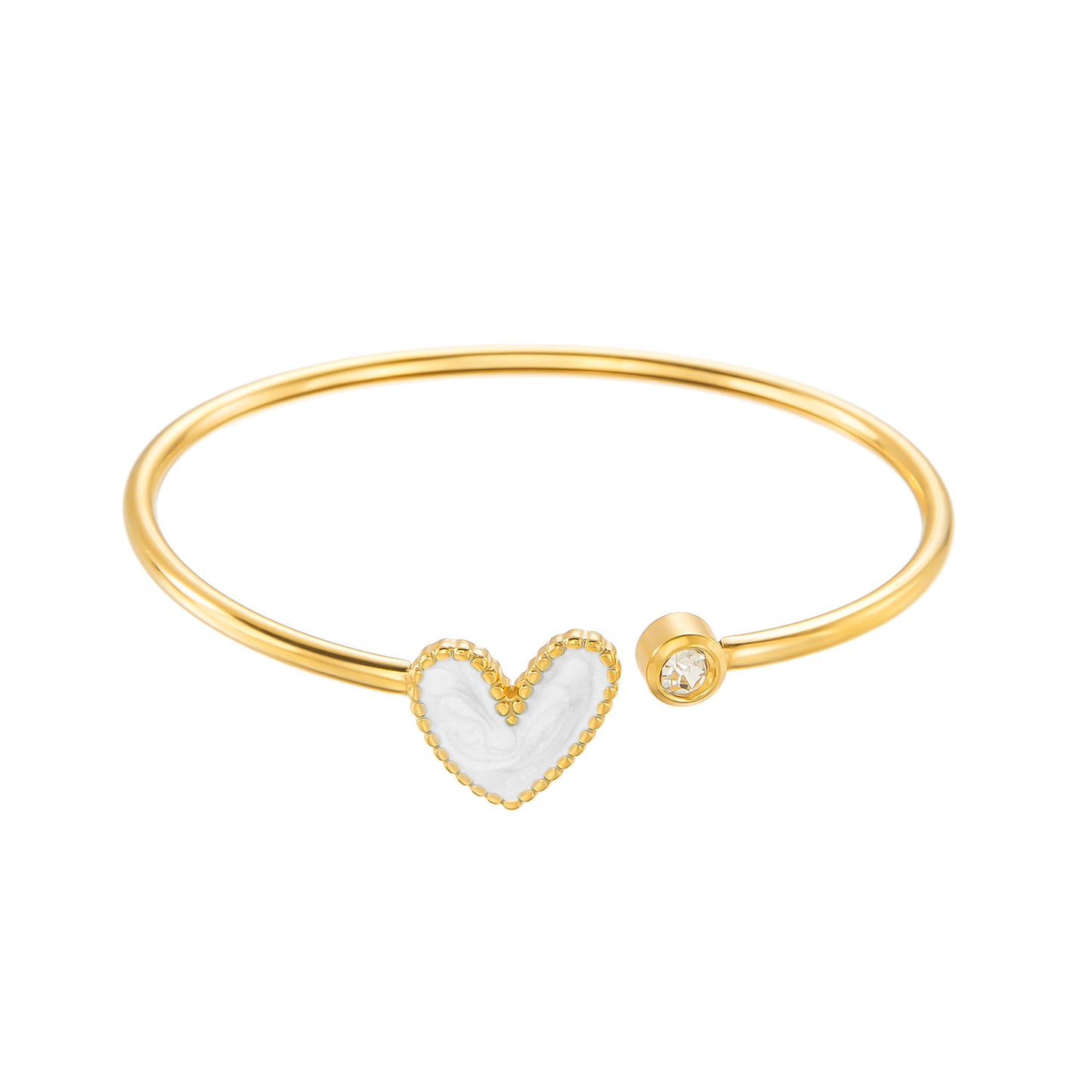 Hollow Heart Shape Drop Oil Diamond Bracelet in Stainless Steel