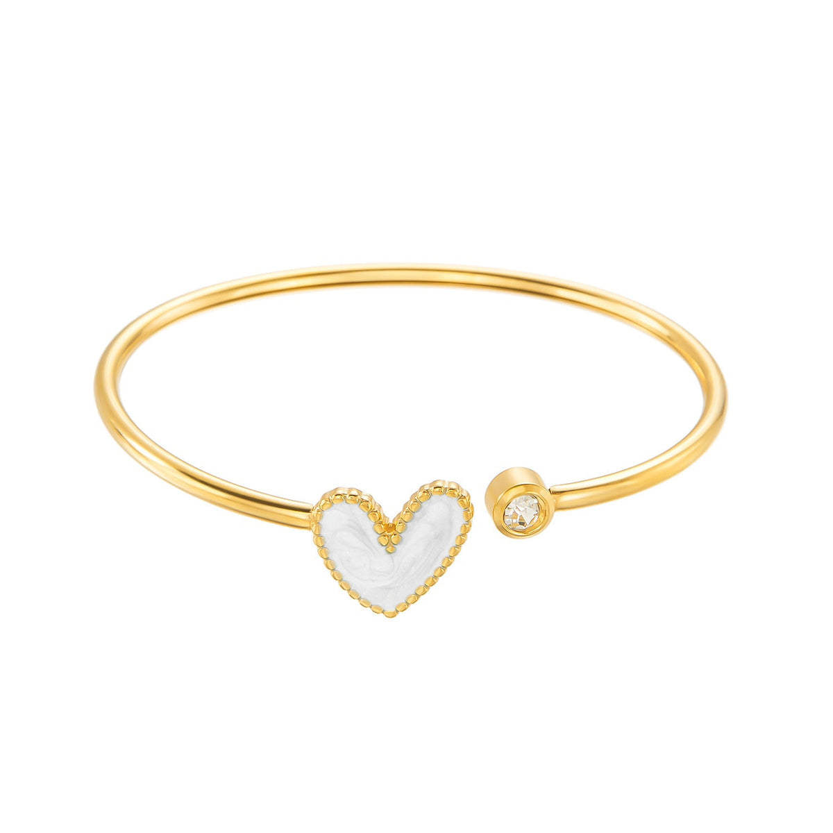 Hollow Heart Shape Drop Oil Diamond Bracelet in Stainless Steel
