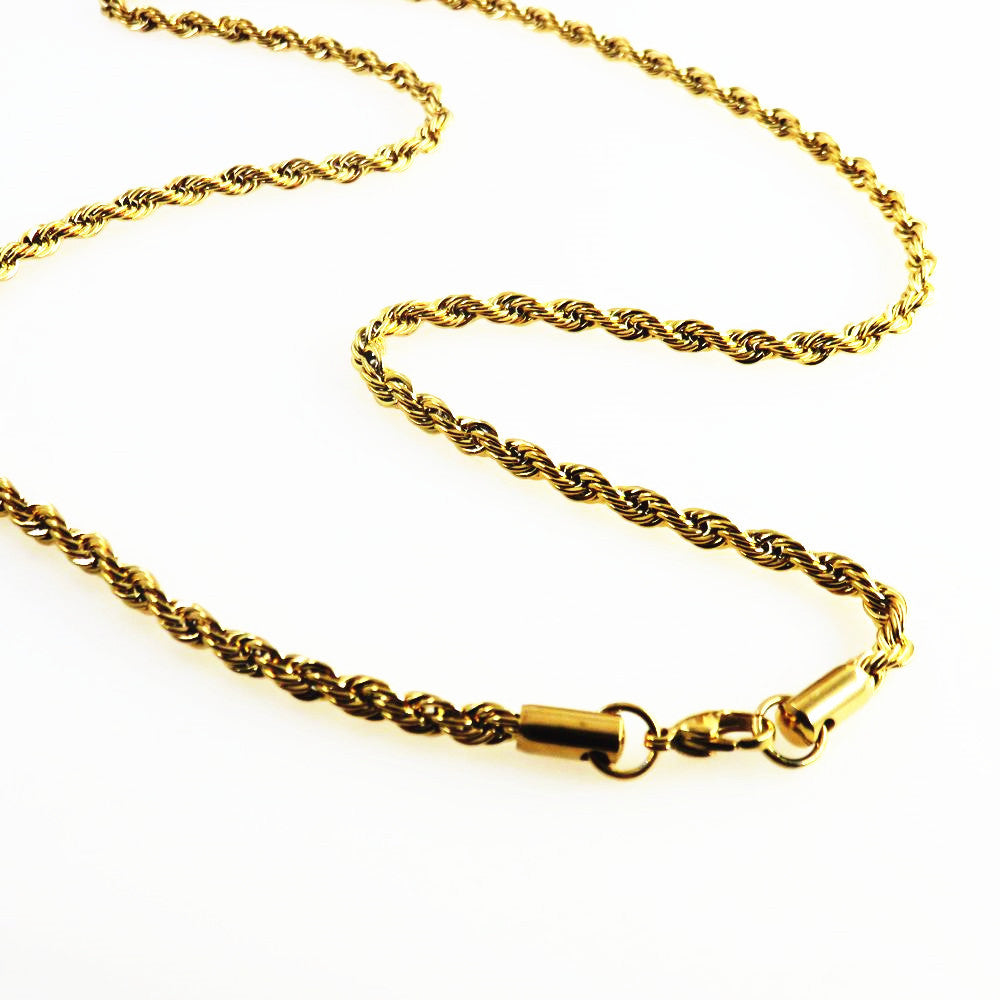 Hip Hop Twisted Rope Chain Necklace in Stainless Steel | Vacuum Plated Gold