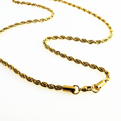 Hip Hop Twisted Rope Chain Necklace in Stainless Steel | Vacuum Plated Gold