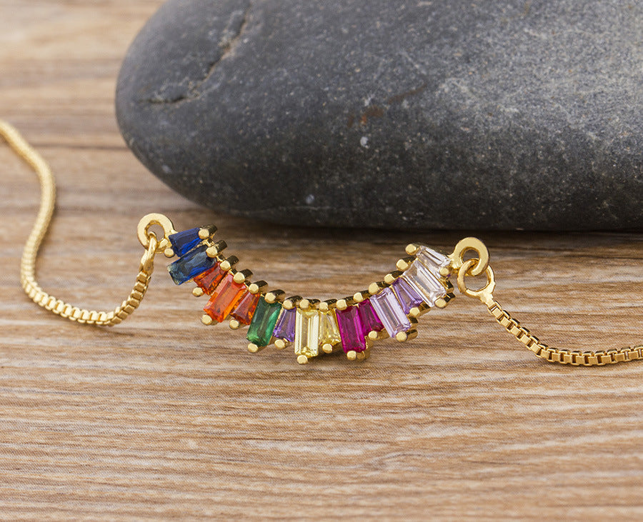 Geometric Rainbow Zircon Pendant Necklace for Women