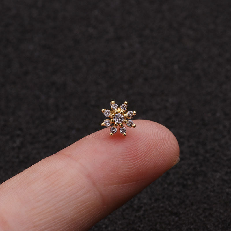 Zircon Flower Stud Earrings | Metal Gold Silver Rose Gold Fashion OL