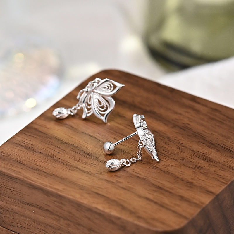 S999 Silver Butterfly Tassel Earrings | Sweet Korean Style Sterling